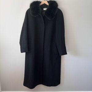FORECASTER OF BOSTON Vintage Real Fox Fur Coat XL 1X Black Wool Mob Wife Luxury